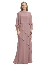 ChicSew Elegant Layered Chiffon Capelet Mother Of The Bride Gown Floor Length A-Line