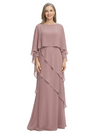 ChicSew Elegant Layered Chiffon Capelet Mother Of The Bride Gown Floor Length A-Line Dress