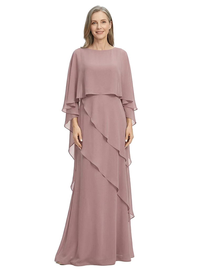 ChicSew Elegant Layered Chiffon Capelet Mother Of The Bride Gown Floor Length A-Line Dress