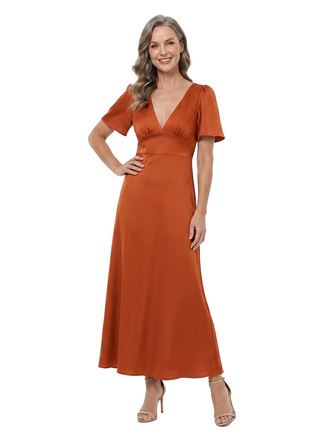 ChicSew V-Neck Short Sleeve Satin Ankle-length A-Line Mother of the Bride Dress
