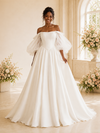 ChicSew Classy Unique Strapless Crepe A-Line Maxi Long Wedding Dress With Tulle Sleeves
