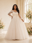 ChicSew Elegant A-Line Illusion Long Sleeves Tulle Maxi Wedding Dress With Lace Applique