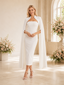 ChicSew Modern High Neck Long Sleeves Crepe Tea-Length Mermaid Wedding Dress