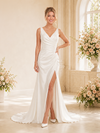 ChicSew Sexy Ruched V-Neck Mermaid Sleeveless Floor-Length Wedding Dress With Side Slit
