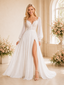 ChicSew Sexy A-Line Chiffon Side Slit Lace V-Neck Long Sleeves Maxi Wedding dresses Online