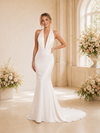 ChicSew Fancy Halter Strap Sleeveless Mermaid Satin Floor-Length Wedding Dress