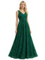 Elegant Spaghetti Straps Sleeveless V-Neck Floral Burnout Chiffon A-Line Formal Evening Dresses