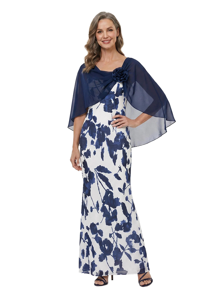 ChicSew Beautiful Chiffon Sheath Floor-Length Mother Of The Bride Dresses With Capelet
