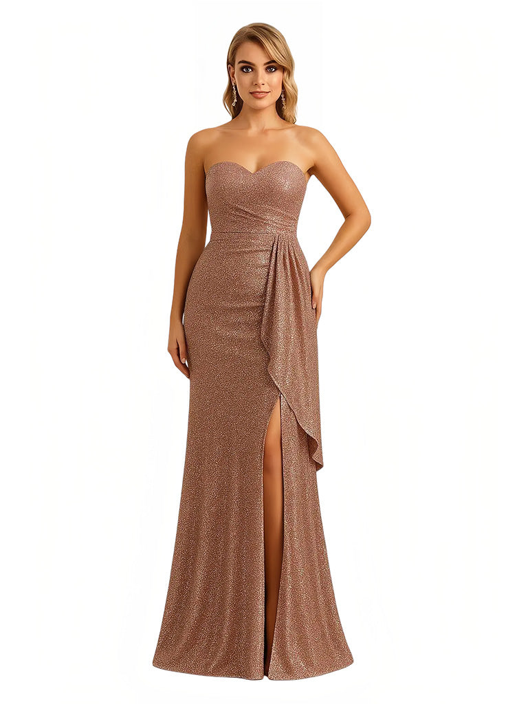 Sexy Sweetheart Side Slit Glitter Jersey Mermaid Floor Length Evening Formal Dresses