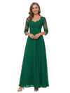 ChicSew Sweetheart Neck Long Sleeve Lace Ruched Bodice Ankle Length Chiffon Elegant Mother of the Bride Dresses