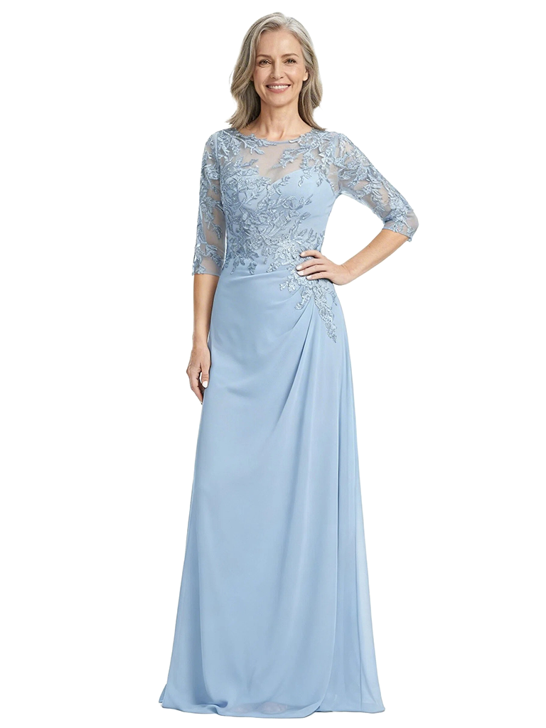 ChicSew Jewel 3/4 Sleeves A-Line Chiffon Floor-Length Lace Appliques Mother Of The Bride Dress