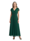 ChicSew V-Neck Flutter Sleeve Beaded Waist Ankle Length Chiffon A-Line Mother of the Bride Dress