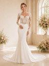 ChicSew Elegant Fancy Lace Applique Long Sleeves Mermaid Crepe Maxi Wedding Dress