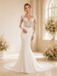 ChicSew Elegant Fancy Lace Applique Long Sleeves Mermaid Crepe Maxi Wedding Dress