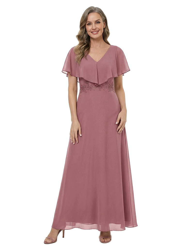 ChicSew Pretty Short Sleeves V-Neck Chiffon Ankle-length  Mother Of The Bride Wedding Dresses