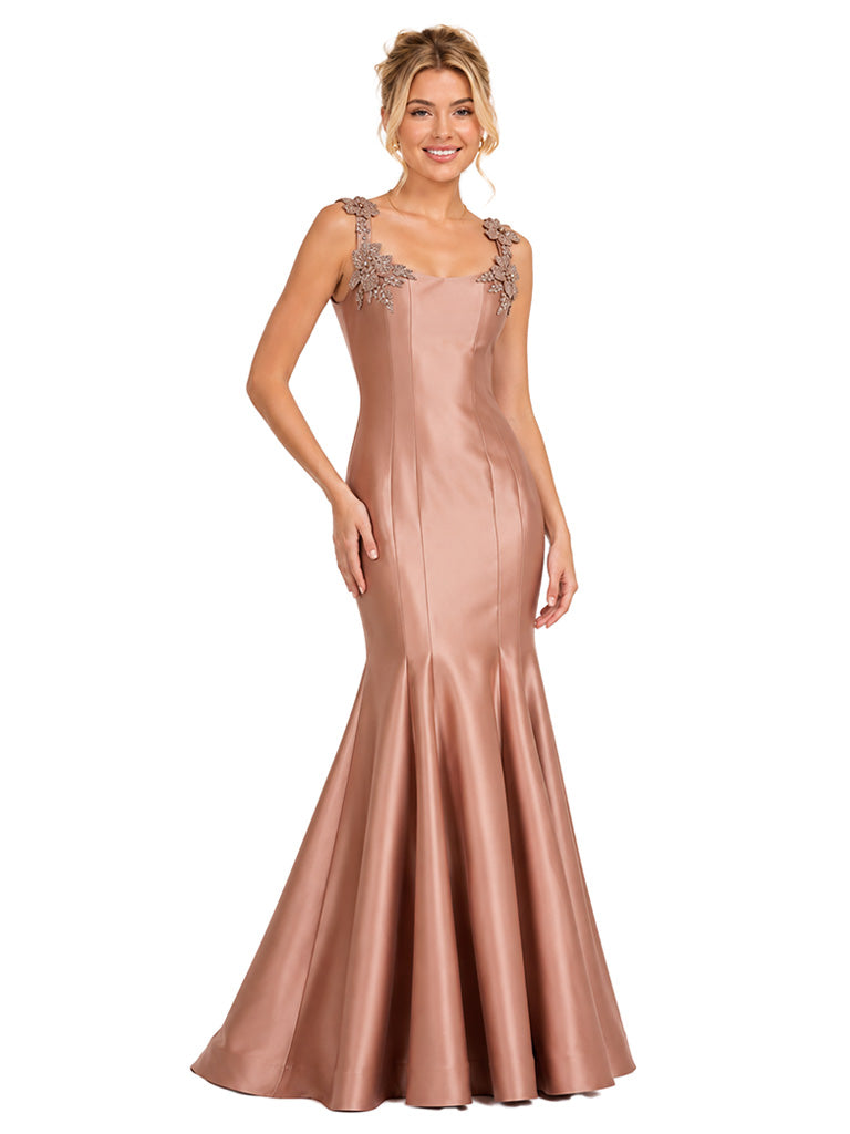 Chicsew Sexy Spaghetti Straps Floral Lace Appliqué Satin Unique Long Mermaid Bridesmaid Dresses