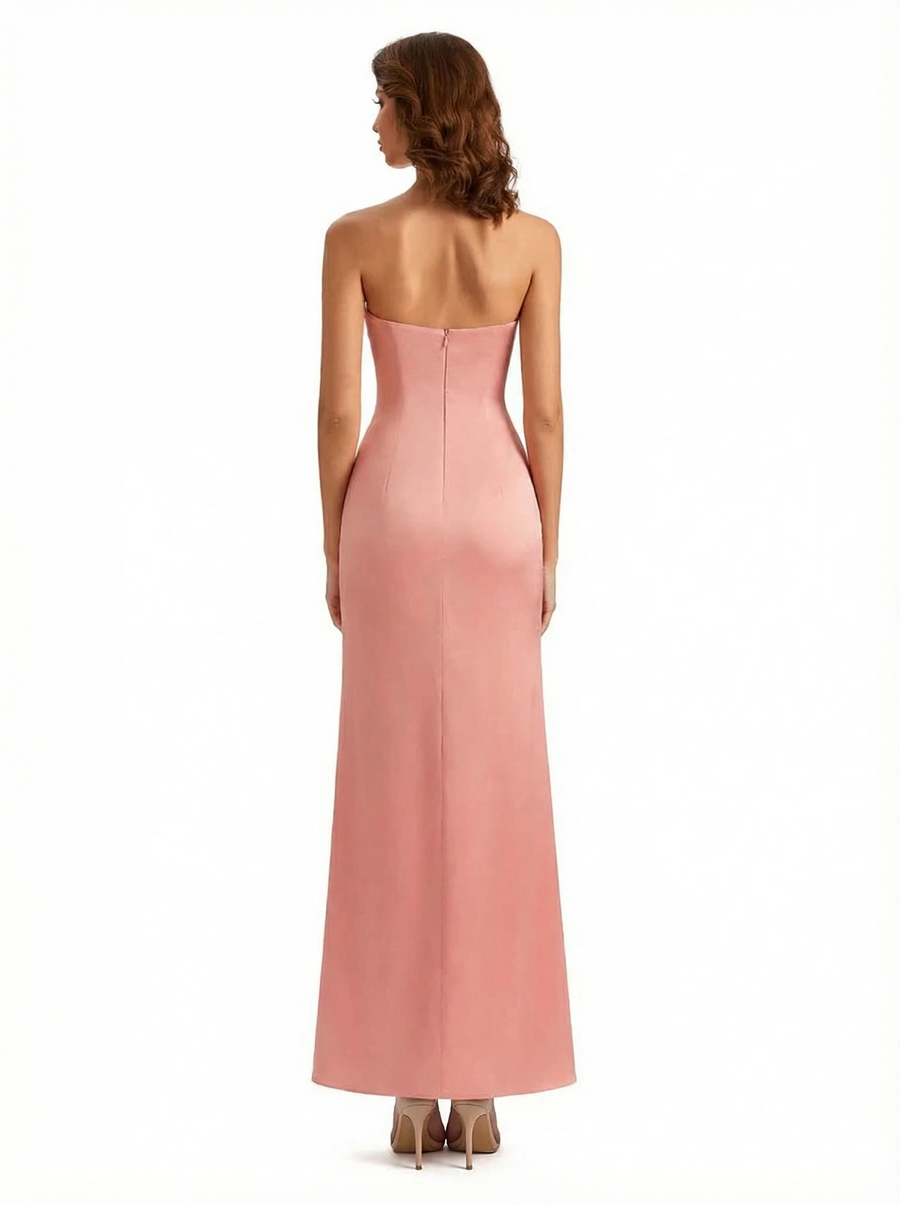 Elegant Halter Mermaid Ruched Satin Long Evening Formal Dresses Side Slit