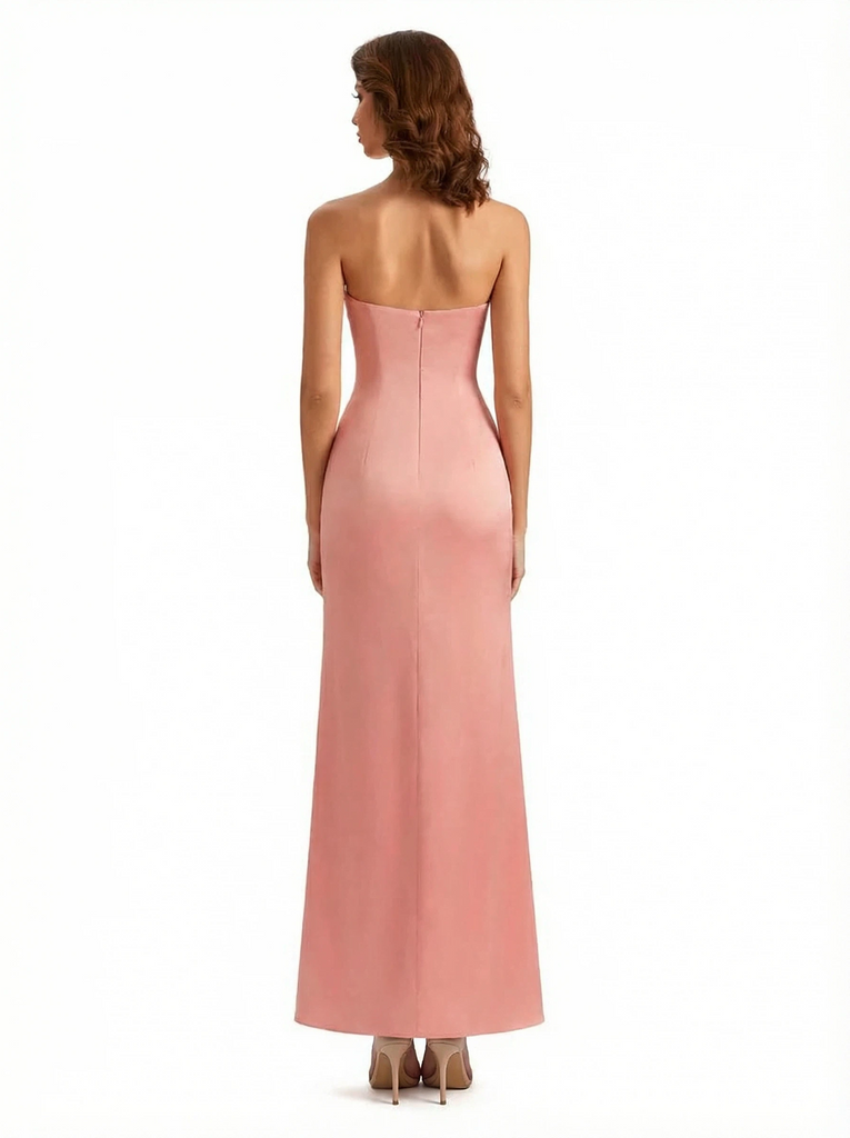 Elegant Halter Mermaid Ruched Satin Long Evening Formal Dresses Side Slit