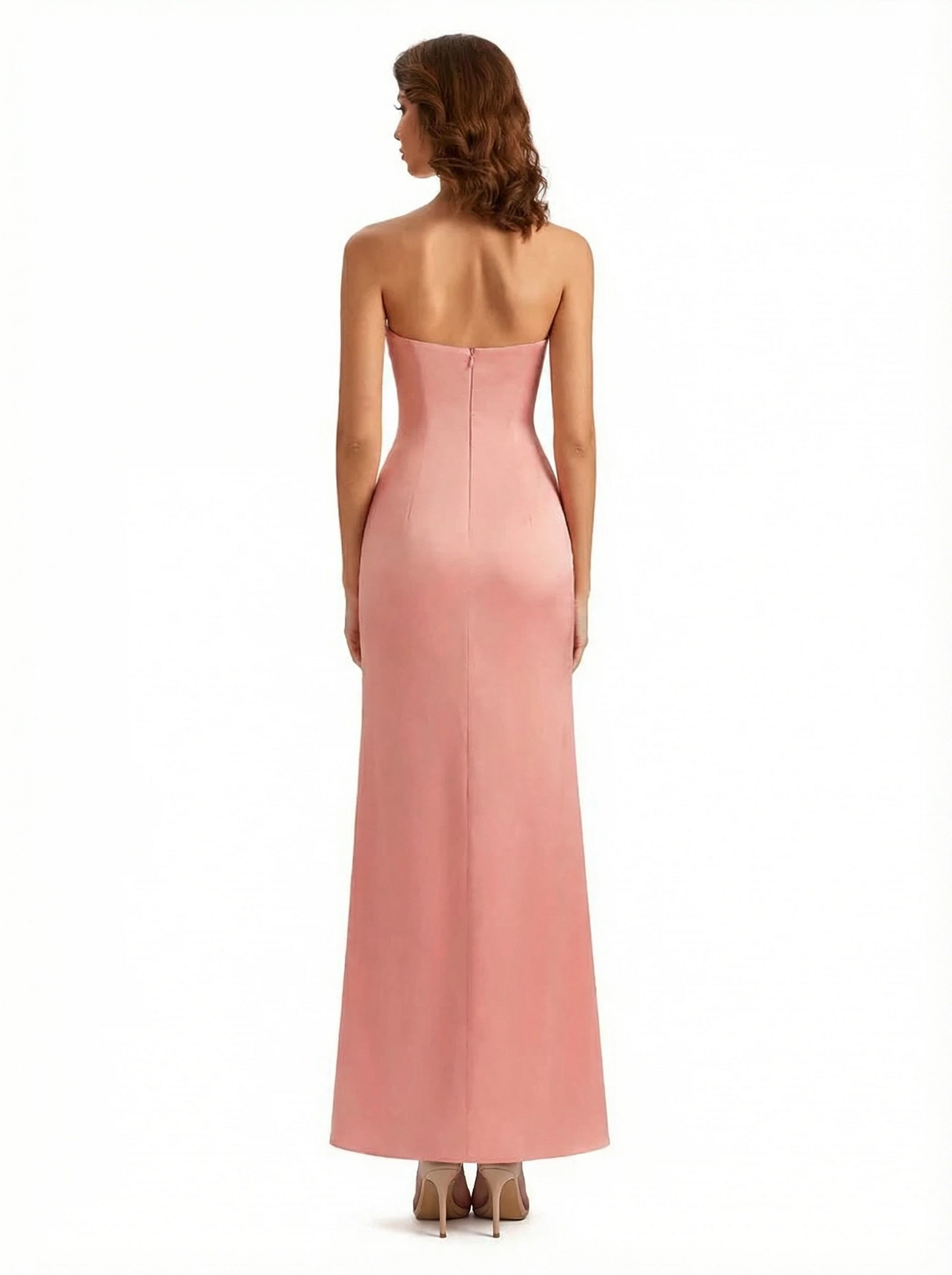 Elegant Halter Mermaid Ruched Satin Long Evening Formal Dresses Side Slit