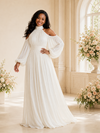 ChicSew Elegant High Neck Long Sleeves Pleats Chiffon A-Line Maxi Wedding Dress
