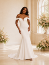ChicSew Elegant Sexy Mermaid Off The Shoulder V-Neck Crepe Maxi Long Wedding Dress