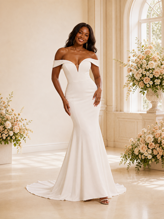 ChicSew Elegant Sexy Mermaid Off The Shoulder V-Neck Crepe Maxi Long Wedding Dress