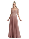 ChicSew Trendy Illusion Lace Bodice Pleated Chiffon Mother Of The Groom Dresses With 3/4 Sleeves