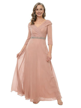 ChicSew Fancy 3/4 Sleeves V-Neck Chiffon A-Line Mother Of The Bride Gowns Floor-Length With Beading