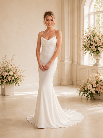 ChicSew Sexy Cowl Neck Spaghetti Straps Ruched Satin Mermaid Floor-Length Wedding Dresses