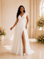ChicSew Elegant V-Neck Cap Sleeves Pleats Chiffon A-Line Maxi Wedding Dress