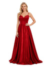 ChicSew Fancy Spaghetti Straps A-Line Satin Bridal Party Dress Boned Elegant Floor-Length Bridesmaid Gown