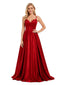 ChicSew Fancy Spaghetti Straps A-Line Satin Bridal Party Dress Boned Elegant Floor-Length Bridesmaid Gown