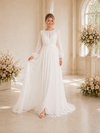 ChicSew Simple Bateau Long Sleeves Chiffon A-Line Floor-Length Wedding Dresses