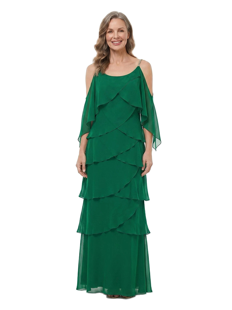 ChicSew Cold Shoulder Tiered Chiffon With Beaded Strap Mother of the Bride Dress