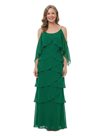 ChicSew Cold Shoulder Tiered Chiffon With Beaded Strap Mother of the Bride Dress