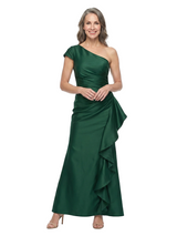 ChicSew One Shoulder Cap Sleeve Ruched Waist Side Ruffle Ankle Length Satin Mermaid Mother of the Bride Dress