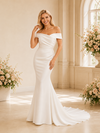 ChicSew Sexy Unique Ruched Off The Shoulder Crepe Mermaid Floor-Length Wedding Dress