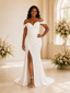 ChicSew Elegant Off The Shoulder Ruching Glitter Jersey Mermaid Long Wedding Dress