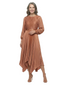 ChicSew Stylish Jewel Pleated Satin A-Line Mother Of The Groom Dress Asymmetrical Hem Long Sleeve Midi Gown