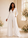 ChicSew Modern V-Neck Long Sleeves Crepe Floor-Length Wedding Jumpsuit