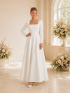 ChicSew Elegant Square Long Sleeves A-Line Crepe Floor-Length Wedding Dress