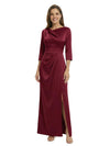 Modern Asymmetrical Neck 3/4 Sleeves Satin Mother Of The Bride Evening Gown