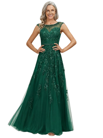 ChicSew Illusion Lace Beaded A-Line Floor Length Elegant Mother of the Bride Dresses