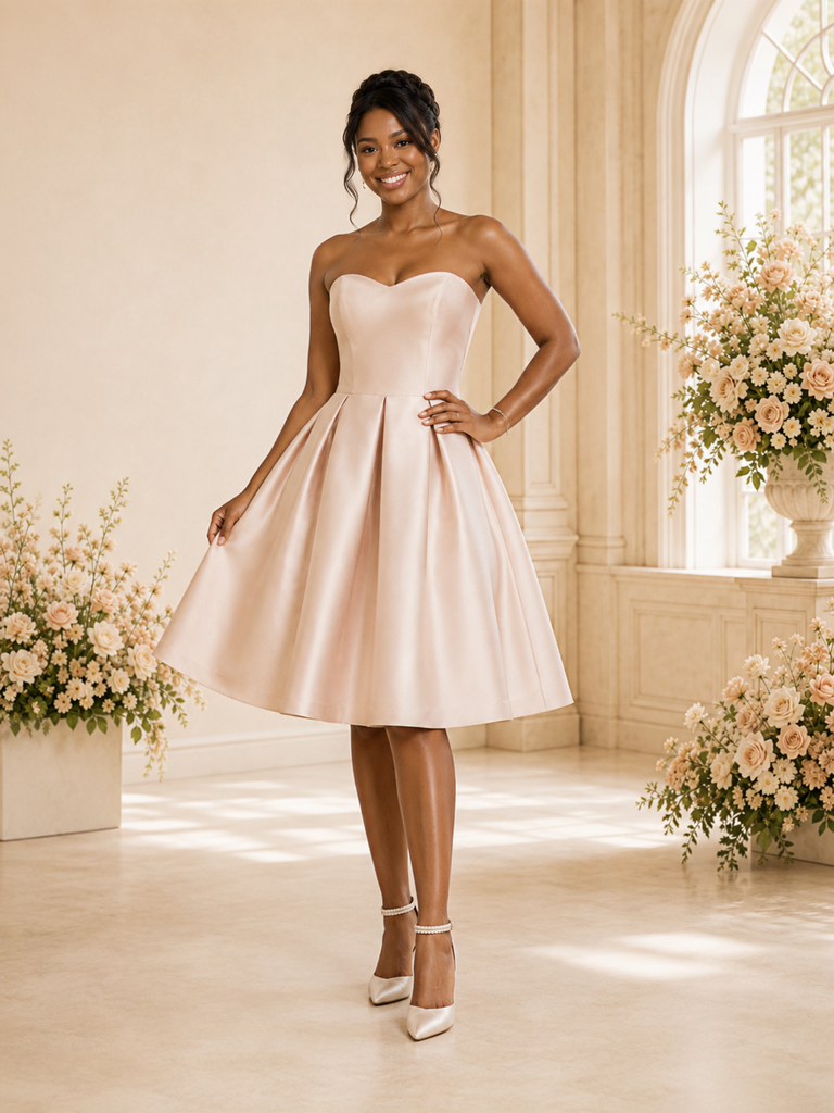 ChicSew Mondern A-Line Sweetheart Sleeveless Satin Knee-Length Wedding Dress