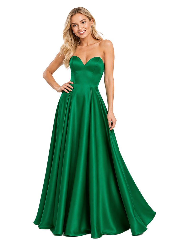ChicSew Simple Sweetheart A-Line Floor-Length Satin Bridesmaid Dresses
