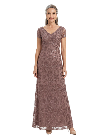 ChicSew V Neck Cap Sleeve Embroidered Lace Bodice Ankle Length Chiffon Formal Gown