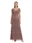 ChicSew V Neck Cap Sleeve Embroidered Lace Bodice Ankle Length Chiffon Formal Gown