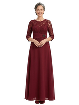 ChicSew Jewel 3/4 Sleeve Lace Bodice Rhinestone Waist Floor Length Chiffon Formal Mother Of The Bride And Groom Dresses