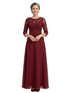 ChicSew Jewel 3/4 Sleeve Lace Bodice Rhinestone Waist Floor Length Chiffon Formal Mother Of The Bride And Groom Dresses