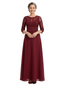 ChicSew Jewel 3/4 Sleeve Lace Bodice Rhinestone Waist Floor Length Chiffon Formal Mother Of The Bride And Groom Dresses